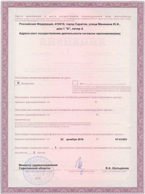 Приложение к лицензии на осуществление медицинской деятельности